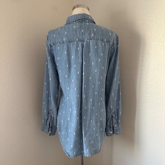 Rails Carter Denim Cactus Graphic Print Button Up Shirttail Hem Long Sleeve Line - Picture 2 of 11